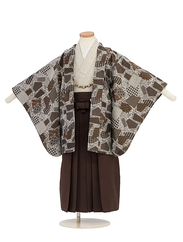 かんたん七五三(5歳男児) 0724 茶色 パッチワーク模様／茶色袴