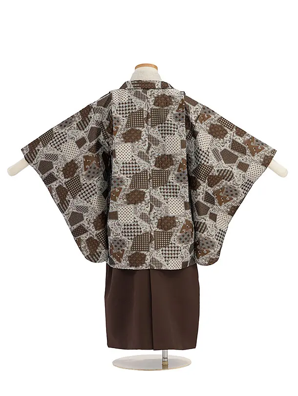 かんたん七五三(5歳男児) 0724 茶色 パッチワーク模様／茶色袴