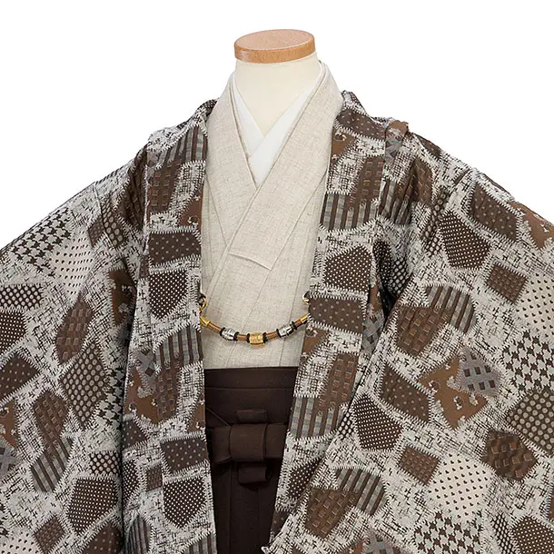 かんたん七五三(5歳男児) 0724 茶色 パッチワーク模様／茶色袴