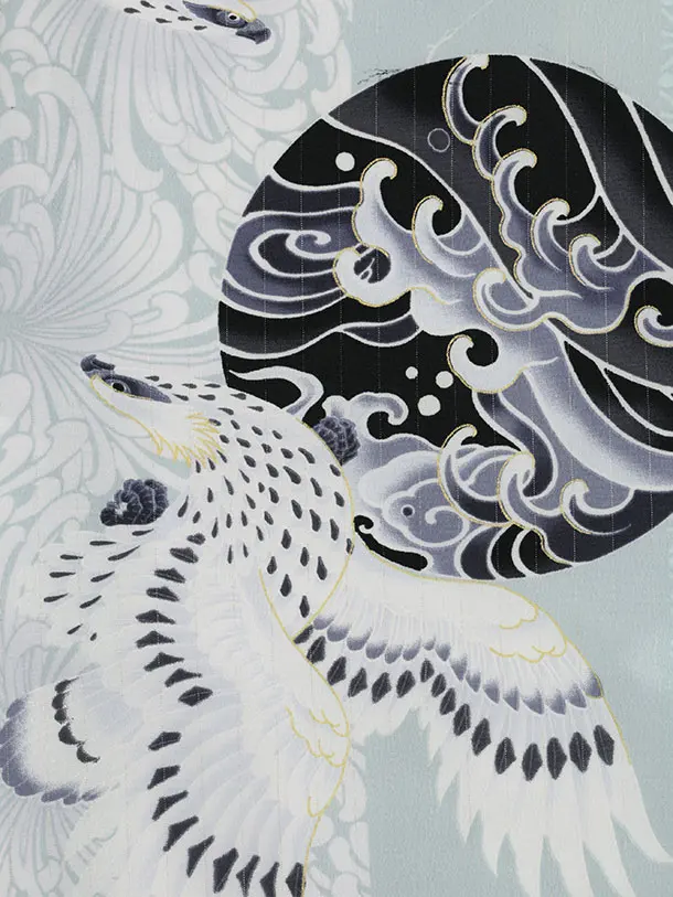 七五三(3歳)0728 JAPAN STYLE／オフ白ベルベット×淡青緑 鷹乱菊