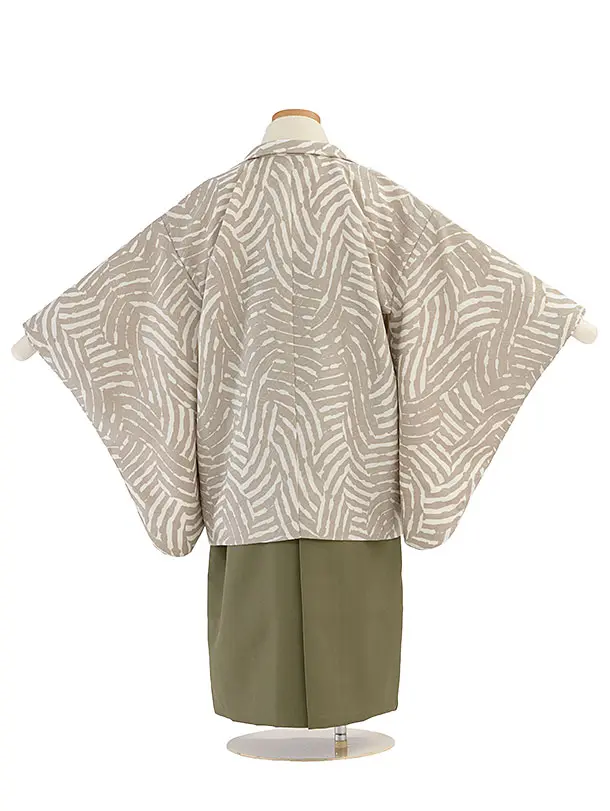 七五三レンタル(5歳6歳男児) 0739 オフホワイト リーフ柄／オリーブ袴