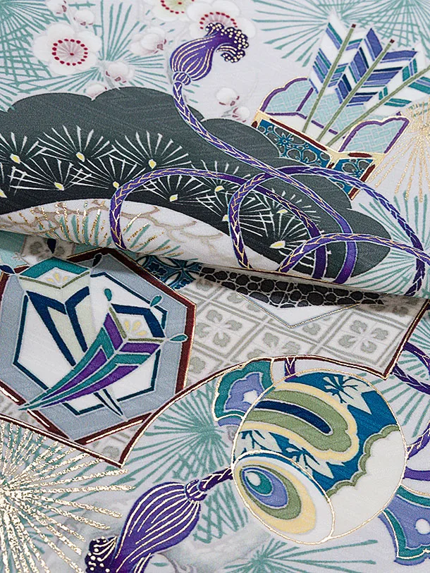 簡単七五三(5歳6歳男児)0748 華徒然／グレー×緑 片身替わり／グレー亀甲袴