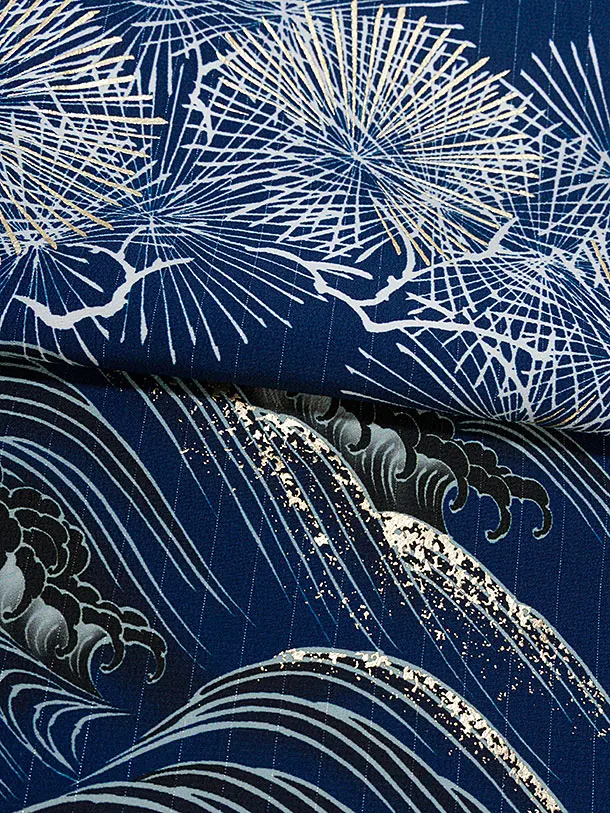 簡単七五三(5歳6歳男児)0749 京舞／紺 松丸紋に鷹／ベージュ菊ストライプ袴