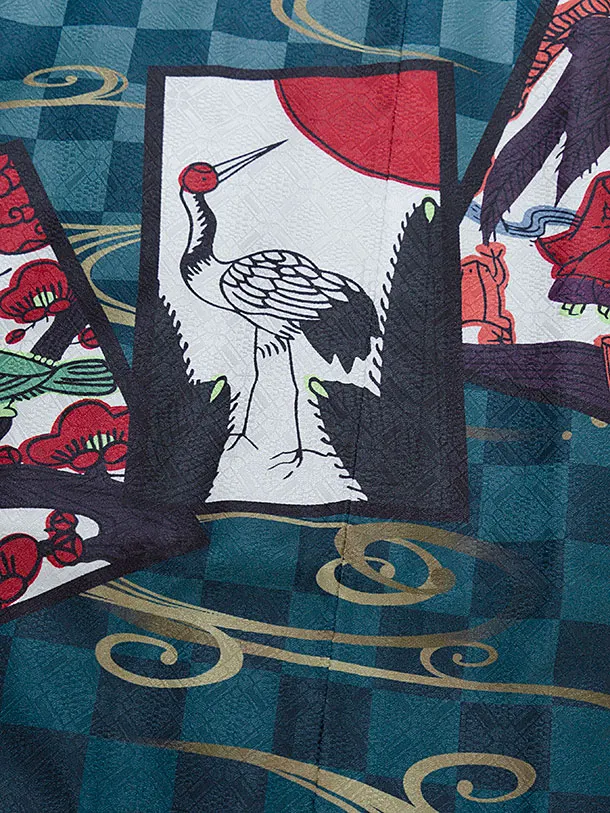 簡単七五三(5歳6歳男児) 0753 ブルーグレー 花札市松／オリーブグリーン袴