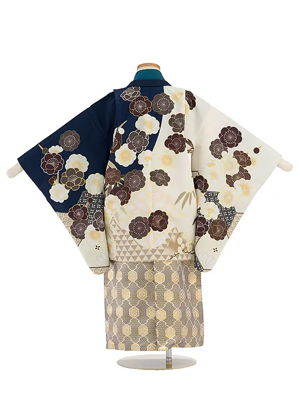 七五三レンタル(5歳6歳男児) 0754 紺×オフホワイト 梅／金亀甲ぼかし袴