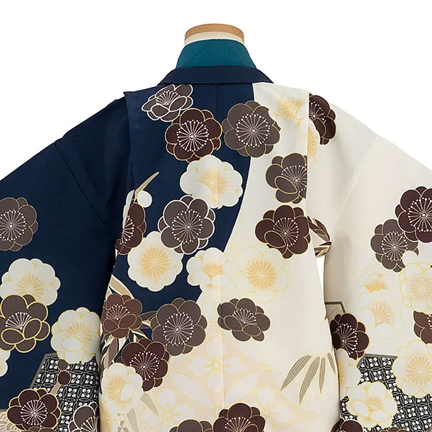 七五三レンタル(5歳6歳男児) 0754 紺×オフホワイト 梅／金亀甲ぼかし袴