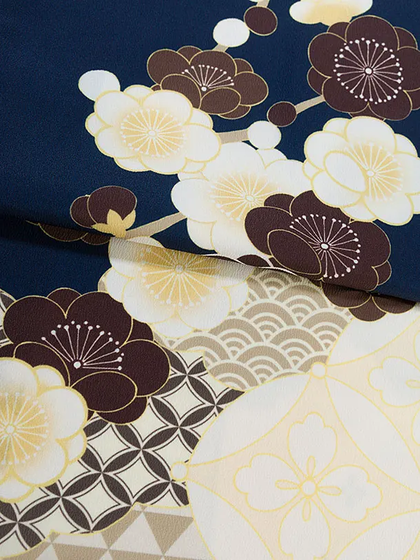 七五三レンタル(5歳6歳男児) 0754 紺×オフホワイト 梅／金亀甲ぼかし袴