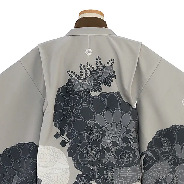 七五三レンタル(5歳6歳男児) 0758 グレー 鶴梅菊／シルバー 亀甲袴