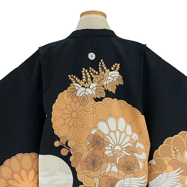 七五三レンタル(5歳6歳男児) 0759 黒 鶴梅菊／金 七宝雪輪袴