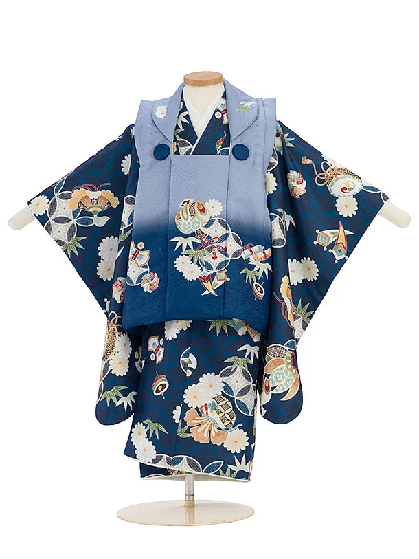 七五三レンタル(3歳男児被布) 0761 青ぼかし×紺 七宝