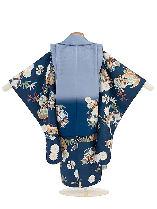 七五三レンタル(3歳男児被布) 0761 青ぼかし×紺 七宝