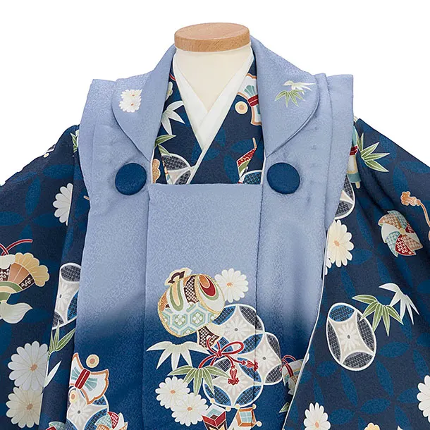七五三レンタル(3歳男児被布) 0761 青ぼかし×紺 七宝