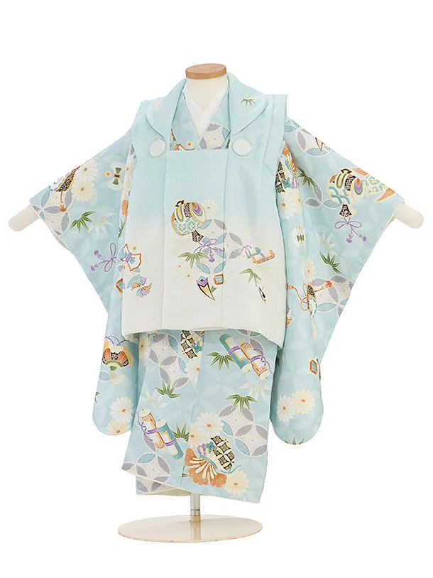 七五三レンタル(3歳男児被布) 0762 水色ぼかし×水色 七宝