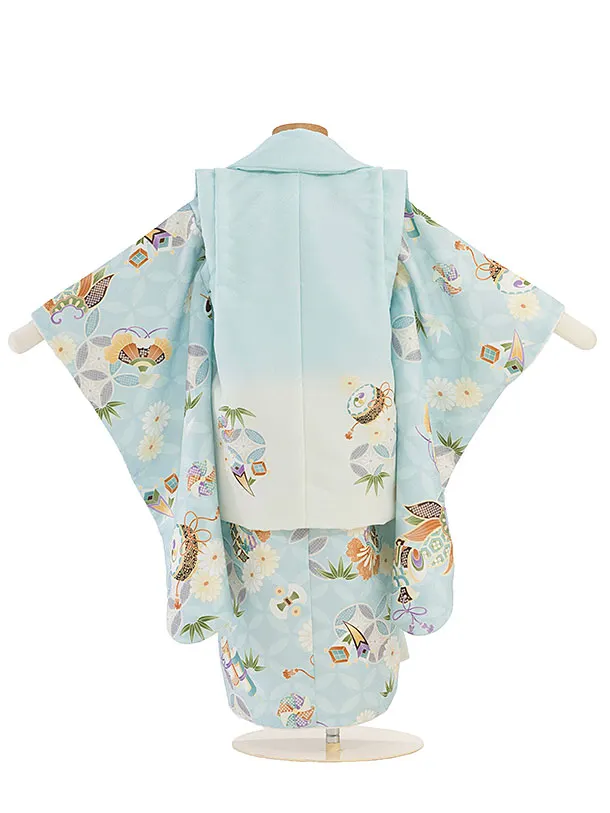 七五三レンタル(3歳男児被布) 0762 水色ぼかし×水色 七宝