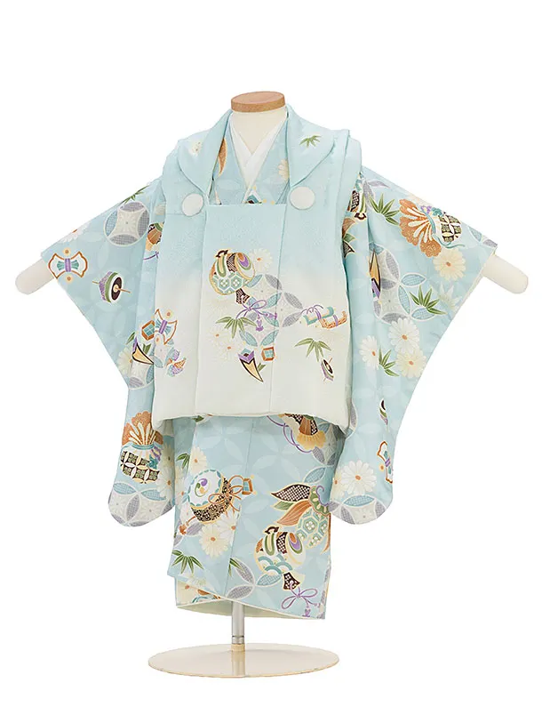 七五三レンタル(2歳3歳男児被布) 0764 水色ぼかし×水色 宝