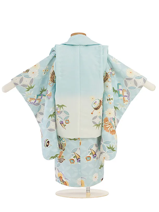 七五三レンタル(2歳3歳男児被布) 0764 水色ぼかし×水色 宝