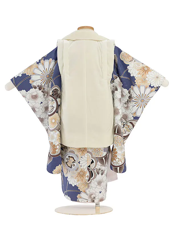 七五三レンタル(3歳男児被布) 0770 オフホワイト ベルベット／ブルー 菊橘