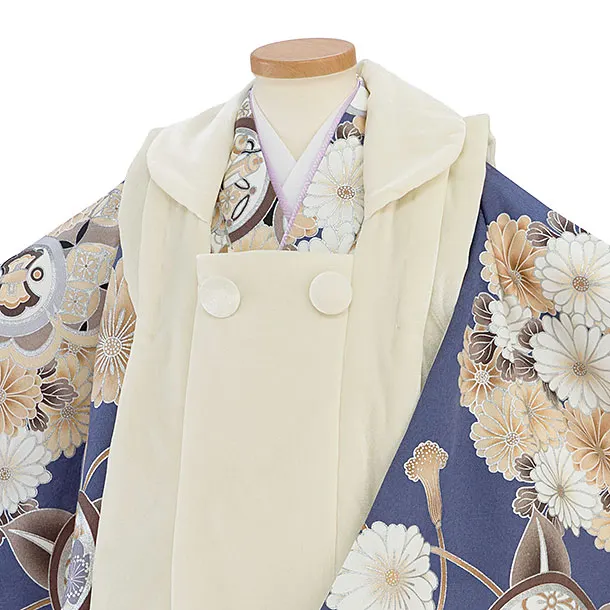 七五三レンタル(3歳男児被布) 0770 オフホワイト ベルベット／ブルー 菊橘