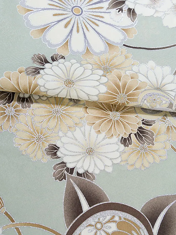 七五三レンタル(3歳男児被布) 0771 クリーム 鞠刺繍／淡グリーン 菊橘