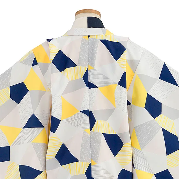 七五三レンタル(5歳男児) 0776 黄紺白グレー幾何学模様／金亀甲七宝つばぎ袴