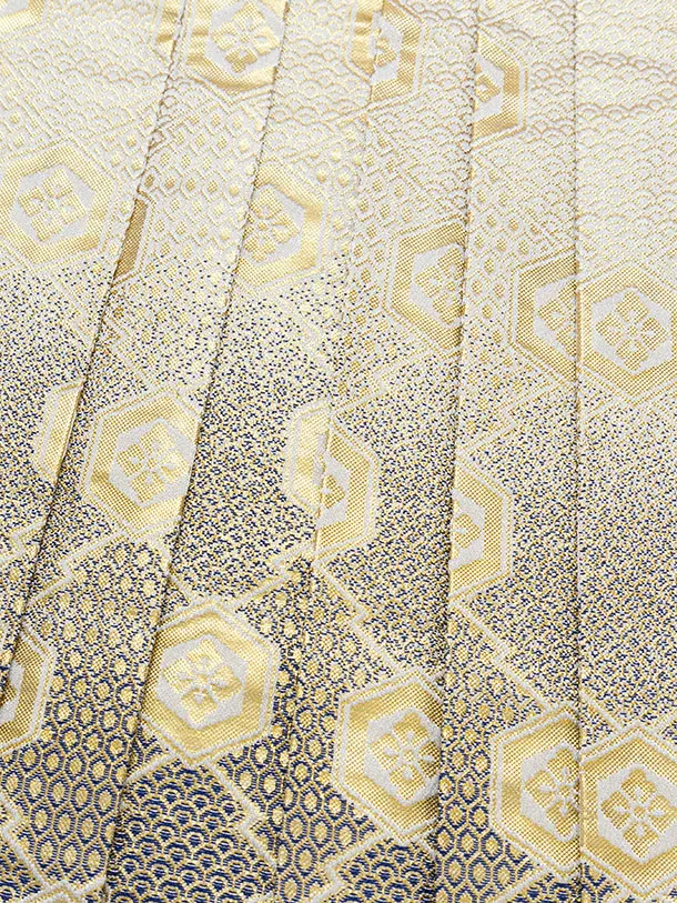 七五三レンタル(5歳男児) 0776 黄紺白グレー幾何学模様／金亀甲七宝つばぎ袴