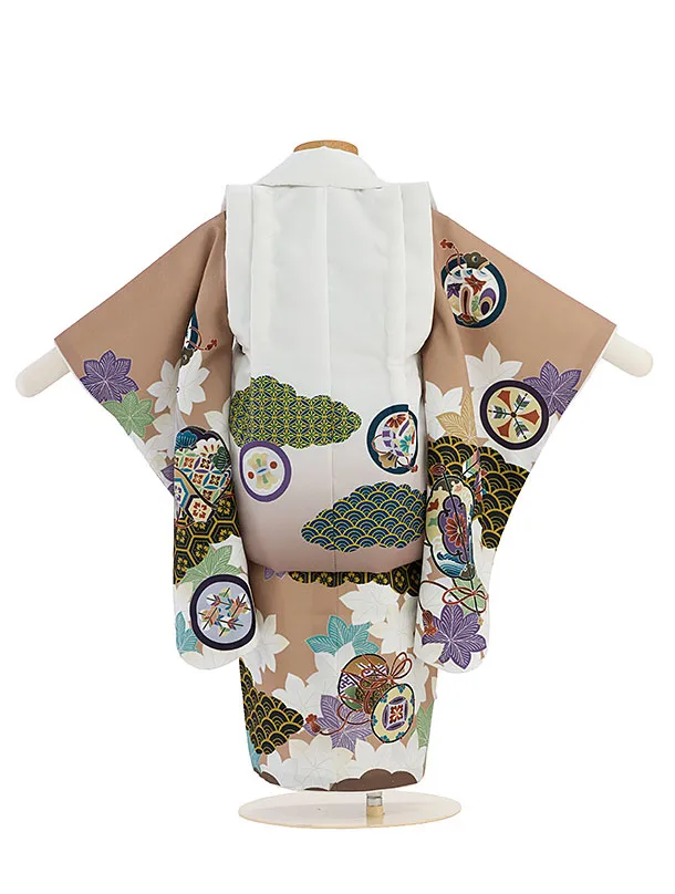 七五三レンタル(2歳3歳男児被布) 0778 白茶ぼかし 鷹×キャメル 青海波