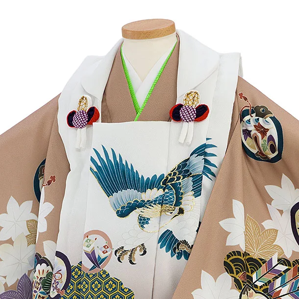 七五三レンタル(2歳3歳男児被布) 0778 白茶ぼかし 鷹×キャメル 青海波