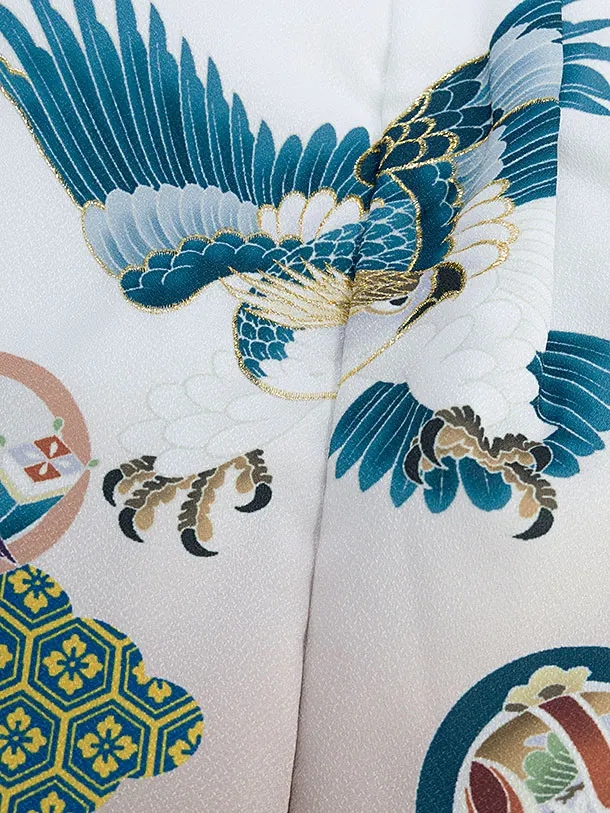 七五三レンタル(2歳3歳男児被布) 0778 白茶ぼかし 鷹×キャメル 青海波