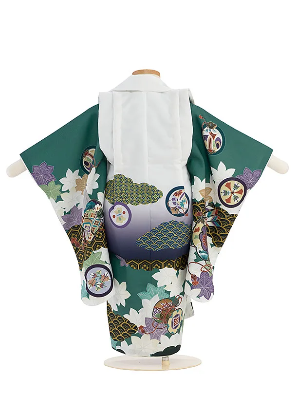 七五三レンタル(2歳3歳男児被布) 0779 白紺ぼかし 鷹×緑 青海波