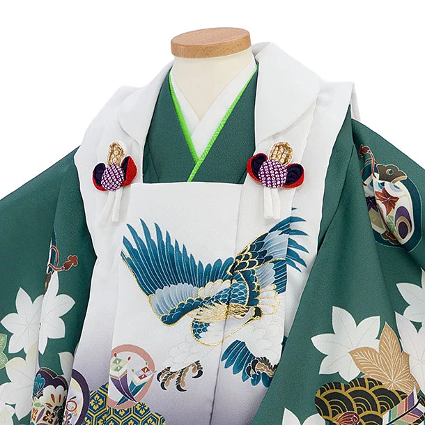 七五三レンタル(2歳3歳男児被布) 0779 白紺ぼかし 鷹×緑 青海波