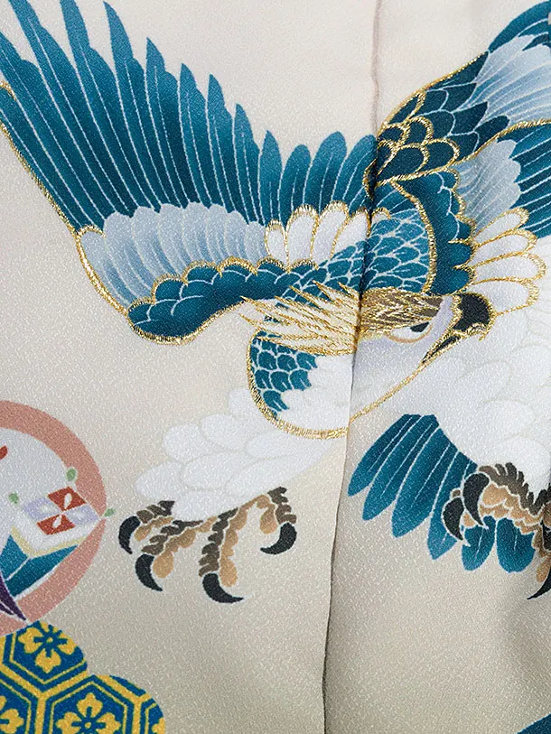 七五三(2歳3歳男児被布) 0780 ベージュグリーンぼかし 鷹×白 青海波