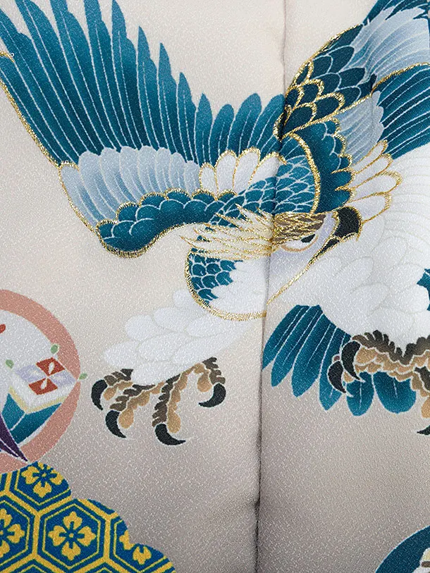 七五三(2歳3歳男児被布)0781 ベージュグレーぼかし 鷹×ベージュ 青海波