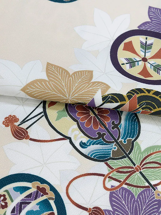 七五三(2歳3歳男児被布)0781 ベージュグレーぼかし 鷹×ベージュ 青海波