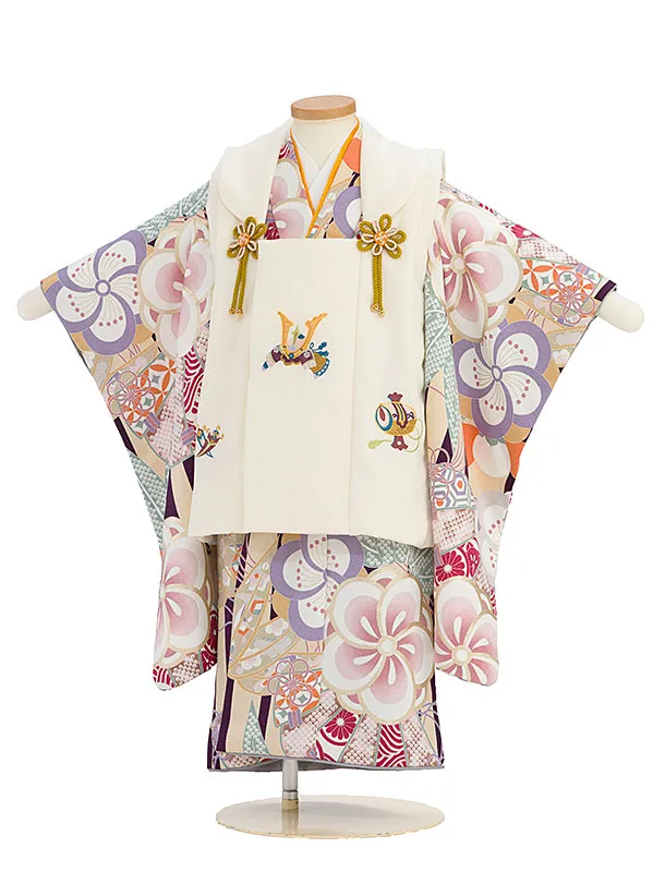 七五三レンタル(3歳男児被布) 0787 クリーム 兜×ベージュ 梅扇