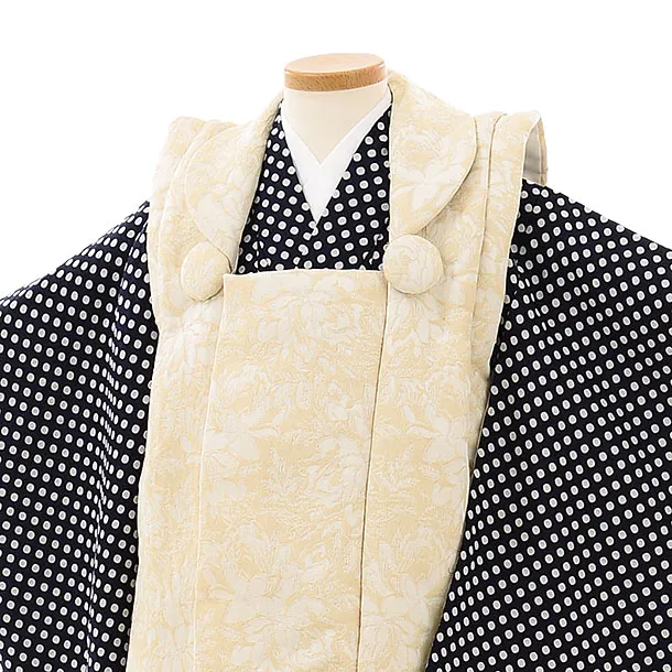 七五三レンタル(3歳男児被布) B553 ベージュ×濃紺 ドット