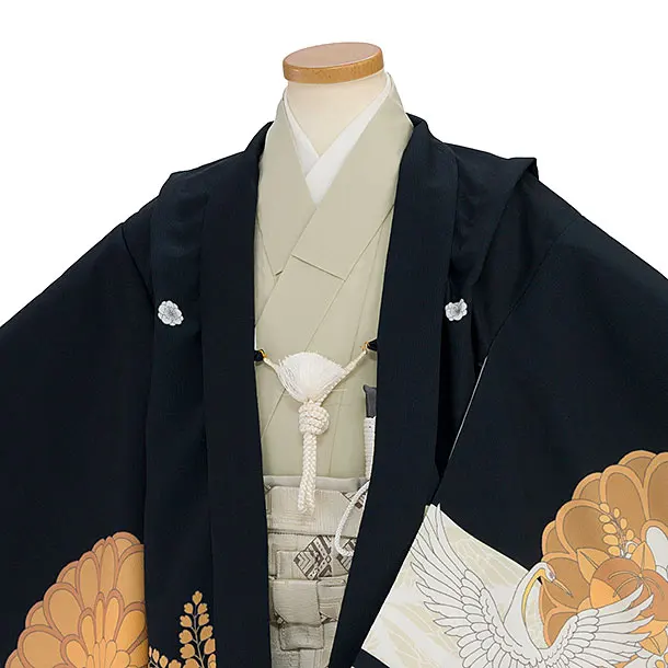 かんたん七五三レンタル(5歳男児) B750 黒 鶴梅菊／ベージュ菱袴
