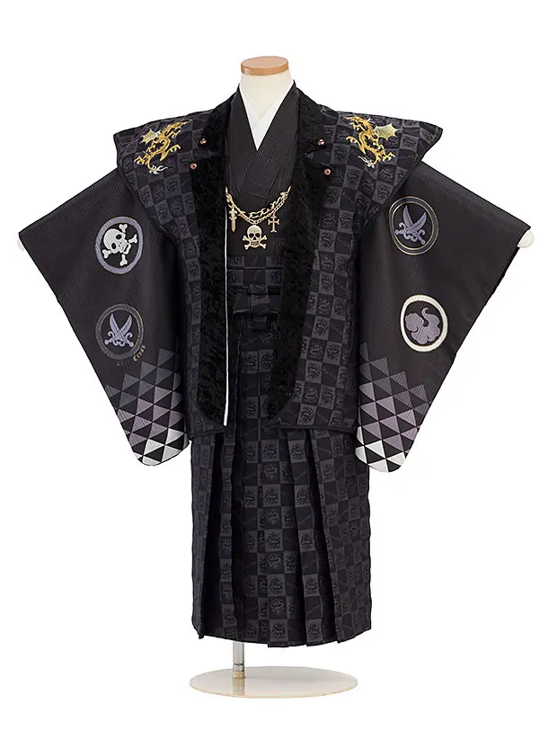 七五三レンタル(5歳男児) C051 黒 龍陣羽織／黒龍袴