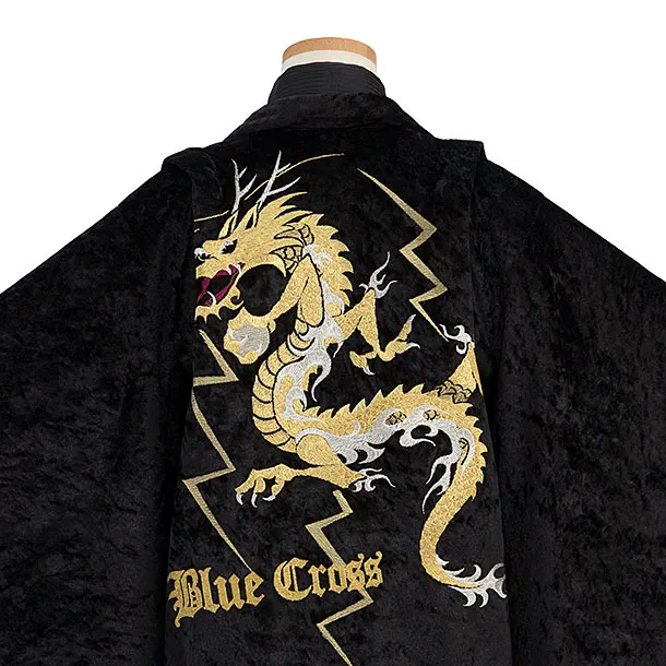 七五三レンタル(5歳男児) C052 黒ベルベット 龍 ／黒七宝袴