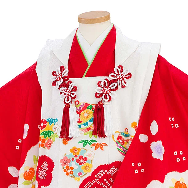 【正絹】七五三(3歳女児被布) 0108 白 桜まり×赤 梅橘