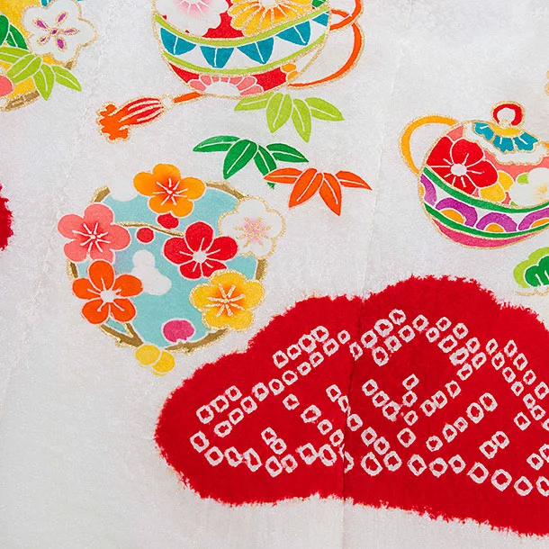 【正絹】七五三(3歳女児被布) 0108 白 桜まり×赤 梅橘