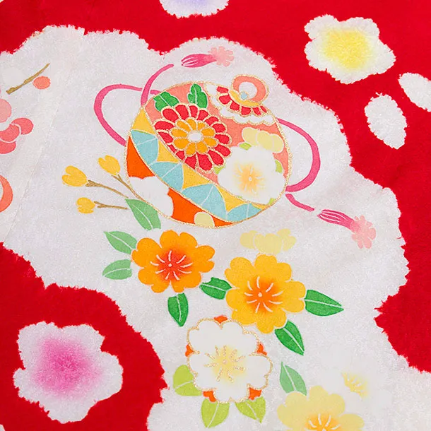 【正絹】七五三(3歳女児被布) 0108 白 桜まり×赤 梅橘