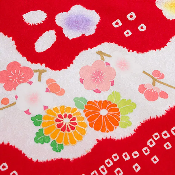 【正絹】七五三(3歳女児被布) 0108 白 桜まり×赤 梅橘