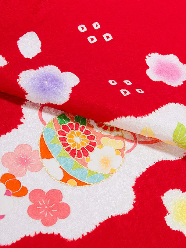 【正絹】七五三(3歳女児被布) 0108 白 桜まり×赤 梅橘