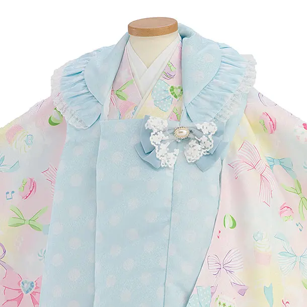 七五三(3歳女児)0150 PitaPita／水色 ドット×淡いピンク リボン