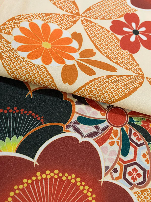 七五三レンタル(3歳女児被布) 0162 赤×クリーム 花七宝