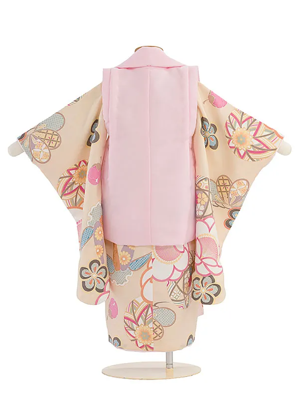 七五三レンタル(3歳女児被布) 0166 ピンク×クリーム 花まり