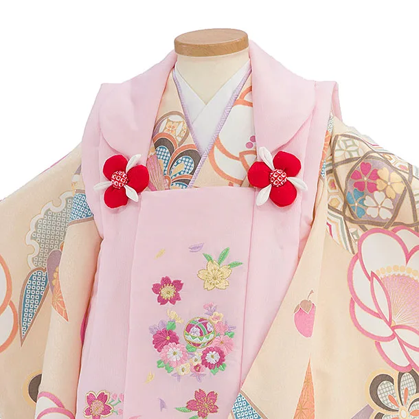 七五三レンタル(3歳女児被布) 0166 ピンク×クリーム 花まり