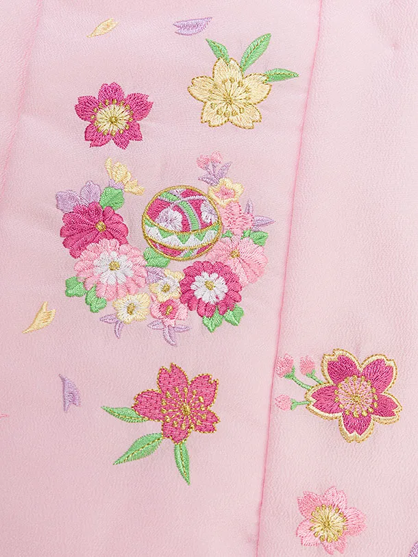 七五三レンタル(3歳女児被布) 0166 ピンク×クリーム 花まり