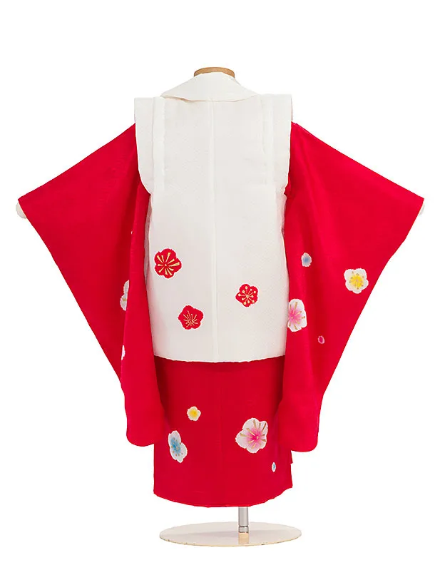 【正絹】七五三レンタル(3歳女児被布) 0167 白×赤 梅桜