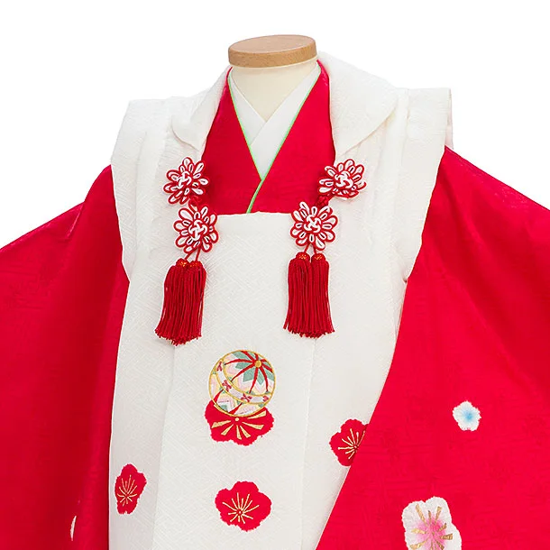 【正絹】七五三レンタル(3歳女児被布) 0167 白×赤 梅桜